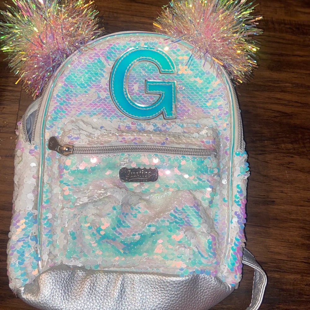 Justice Iridescent Sequin Backpack with Pom Ears